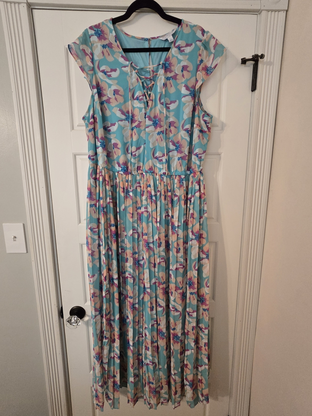 Floral Lace-Up Maxi Dress in Aqua